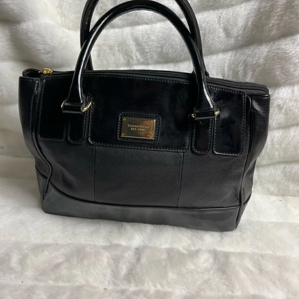 Tignanello black leather shoulder bag with gold tone hardwares